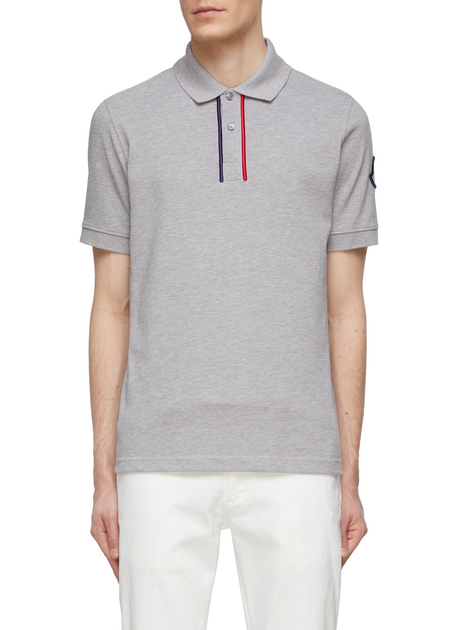 Men MONCLER Polos | Bicoloured Embroidery Detail Polo Shirt