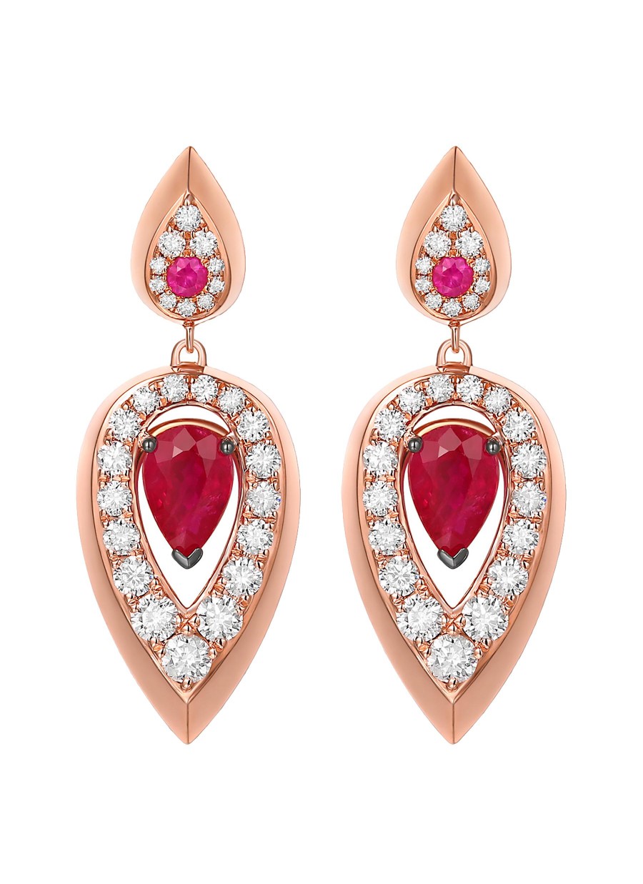 Women LC COLLECTION JEWELLERY Fine Jewellery | 18K Rose Gold Diamond Ruby Earrings