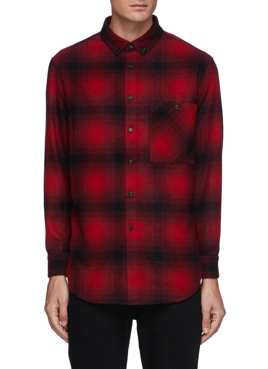 Men SAINT LAURENT Shirts | Oversize Checked Wool Shirt