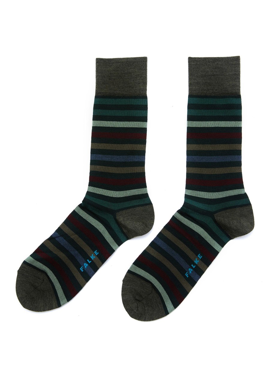 Men FALKE Socks | Tinted Stripe Cotton Blend Crew Socks