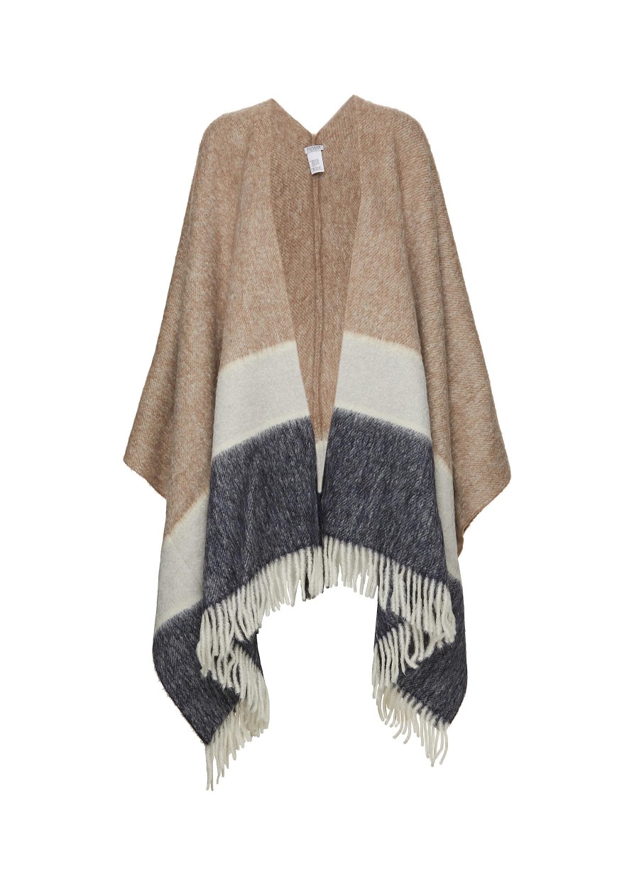 Women BRUNELLO CUCINELLI Scarves & Wraps | Striped Fringe Hem Poncho