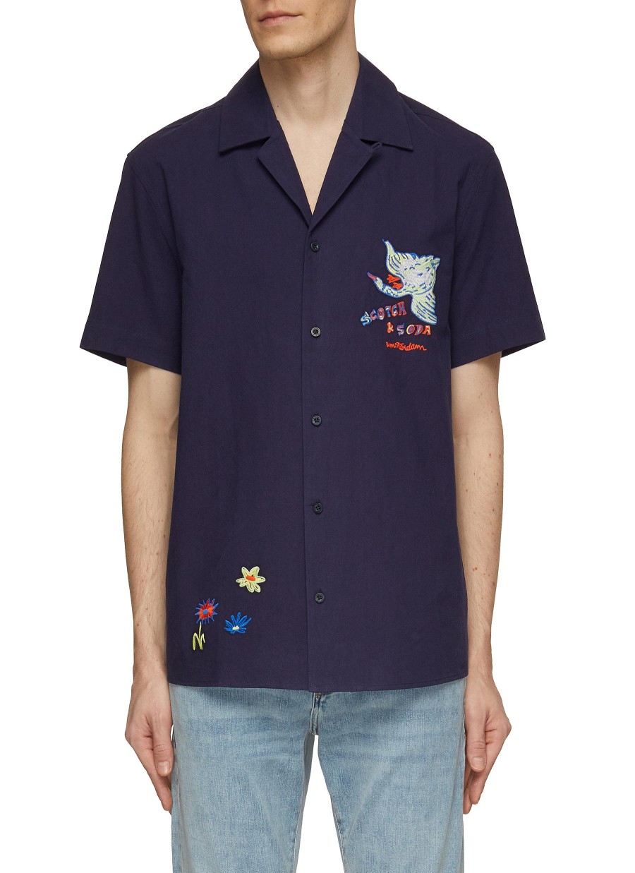 Men SCOTCH & SODA Shirts | Embroidery Artwork Short Sleeve Shirt