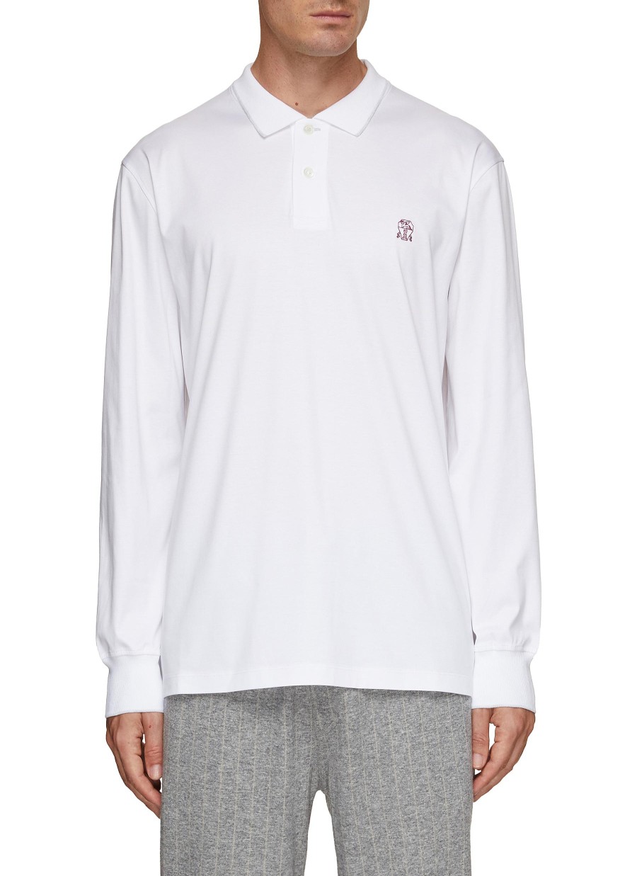 Men BRUNELLO CUCINELLI Polos | Logo Embroidered Long Sleeve Polo Shirt