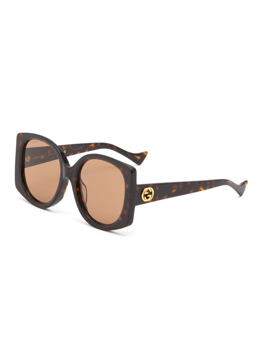 Women GUCCI Eyewear | Logo Tortoiseshell Effect Acetate Square Sunglasses