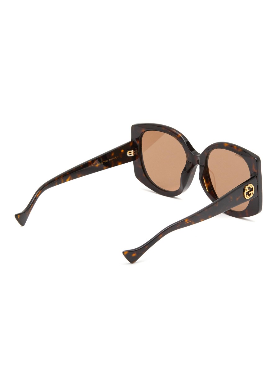 Women GUCCI Eyewear | Logo Tortoiseshell Effect Acetate Square Sunglasses