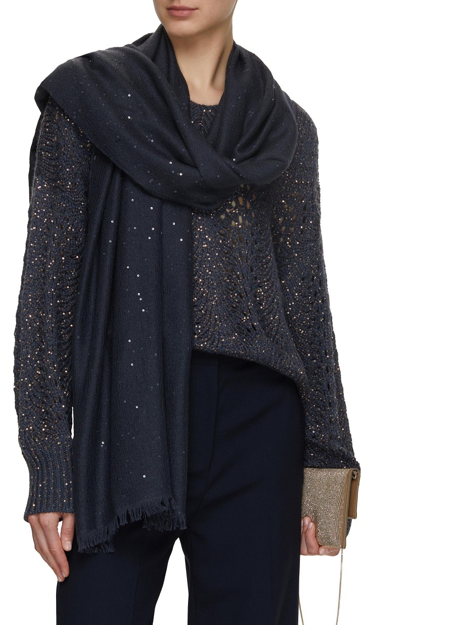 Women BRUNELLO CUCINELLI Scarves & Wraps | Sequin Embellished Cashmere Silk Scarf