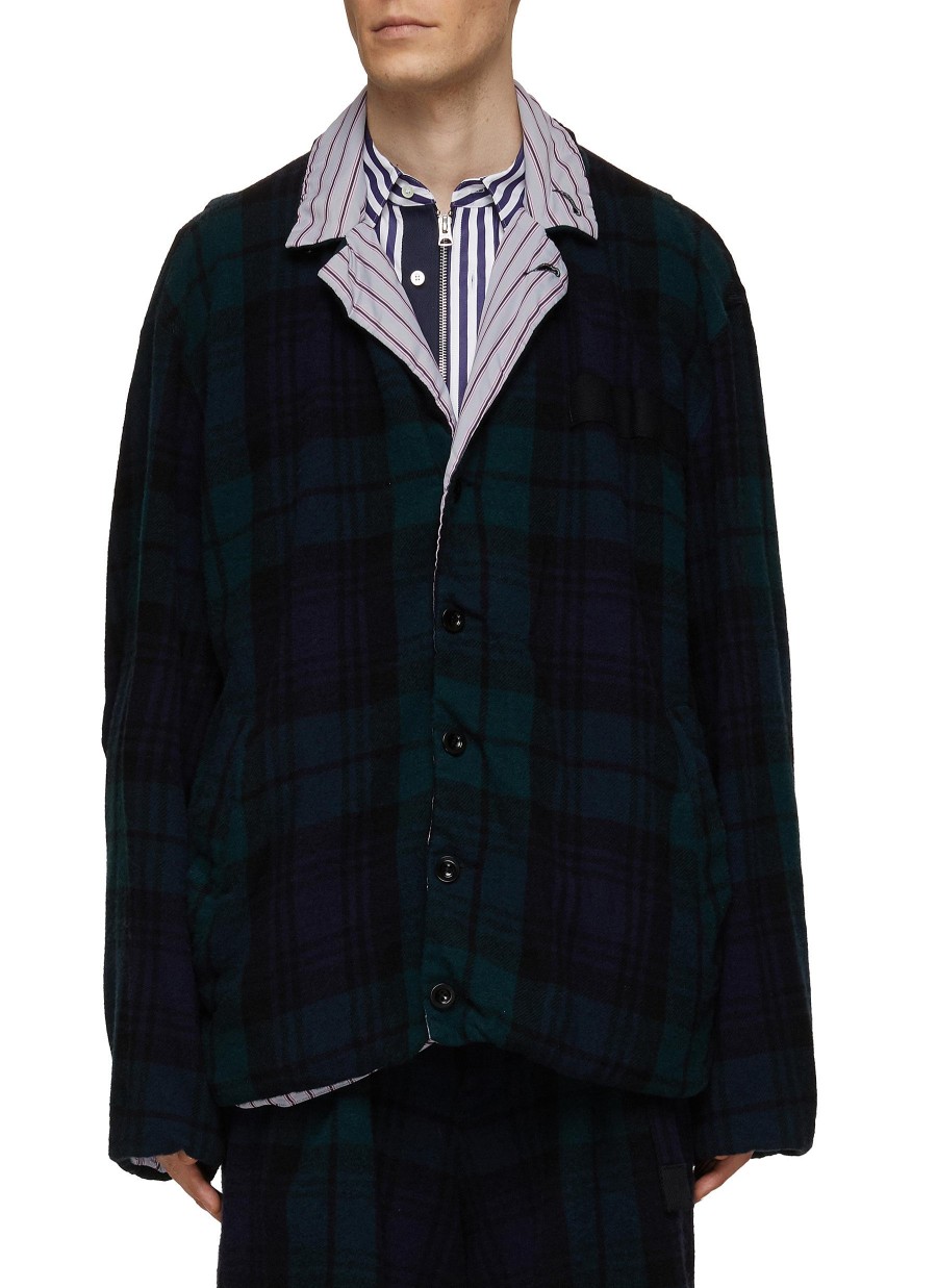 Men SACAI Jackets | Reversible Accordion Pockets Flannel Jacket