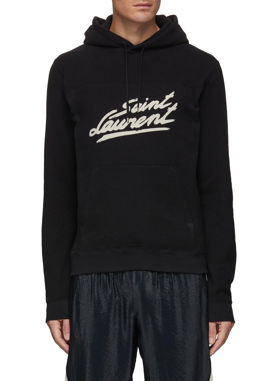 Men SAINT LAURENT Pullovers & Hoodies | Logo Print Cotton Jersey Hoodie