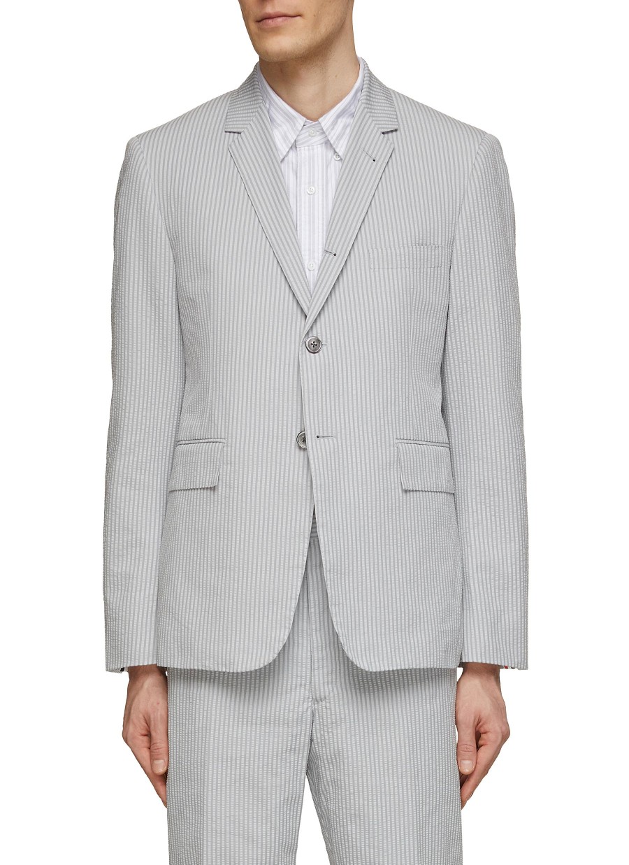 Men THOM BROWNE Suits | Seesucker Single Breasted Striped Blazer