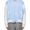 Men THOM BROWNE Jackets | 4 Bar Motif Front Zip Lamb Leather Oversized Varsity Jacket