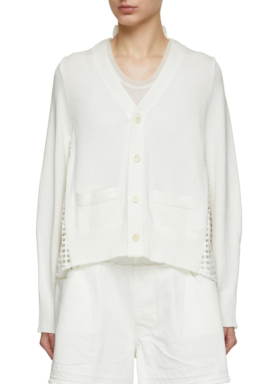 Women SACAI Knitwear | Lace Back Chunky Knit Cardigan