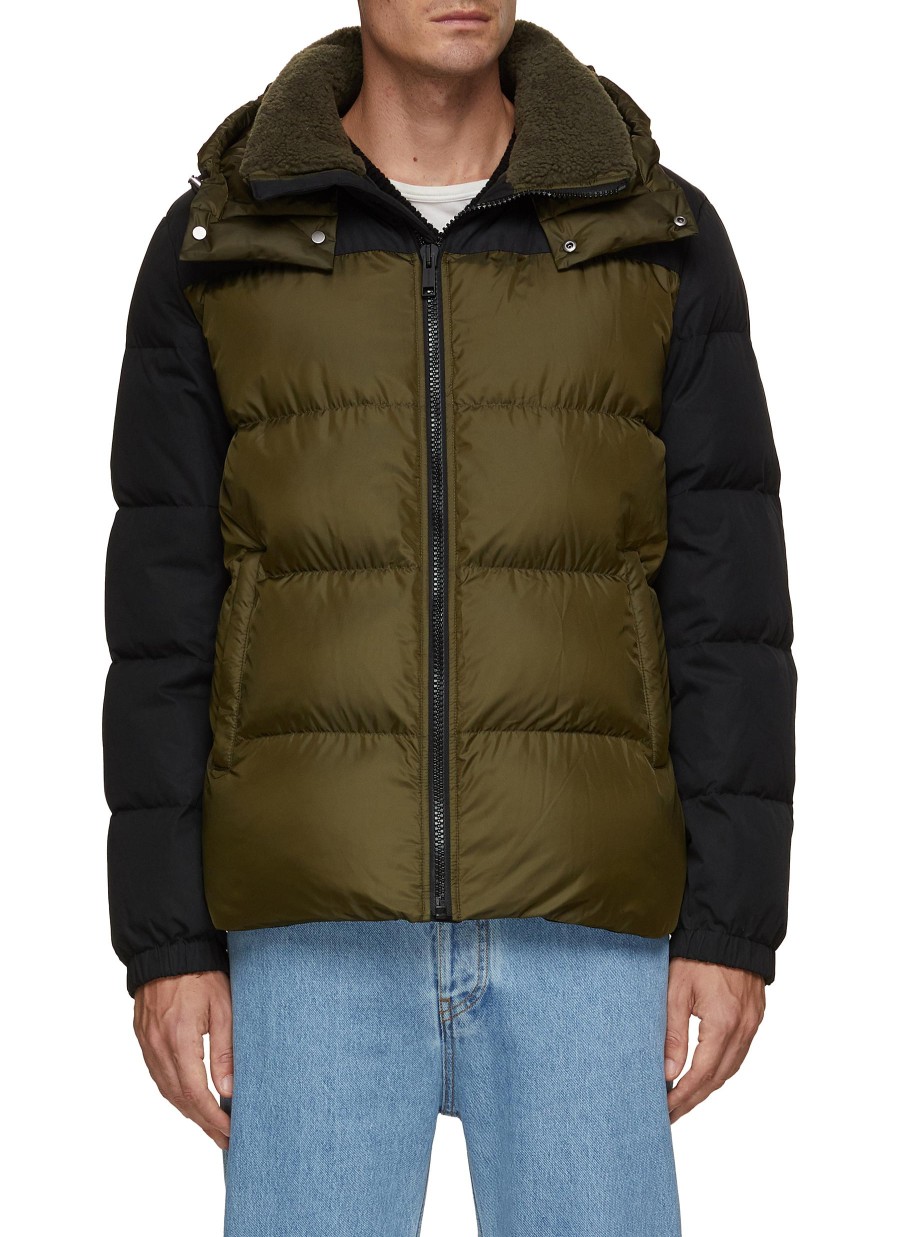 Men YVES SALOMON Jackets | Contrast Sleeve Hooded Puffer Jacket