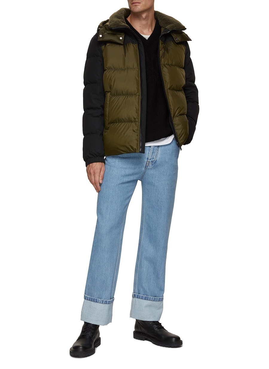 Men YVES SALOMON Jackets | Contrast Sleeve Hooded Puffer Jacket