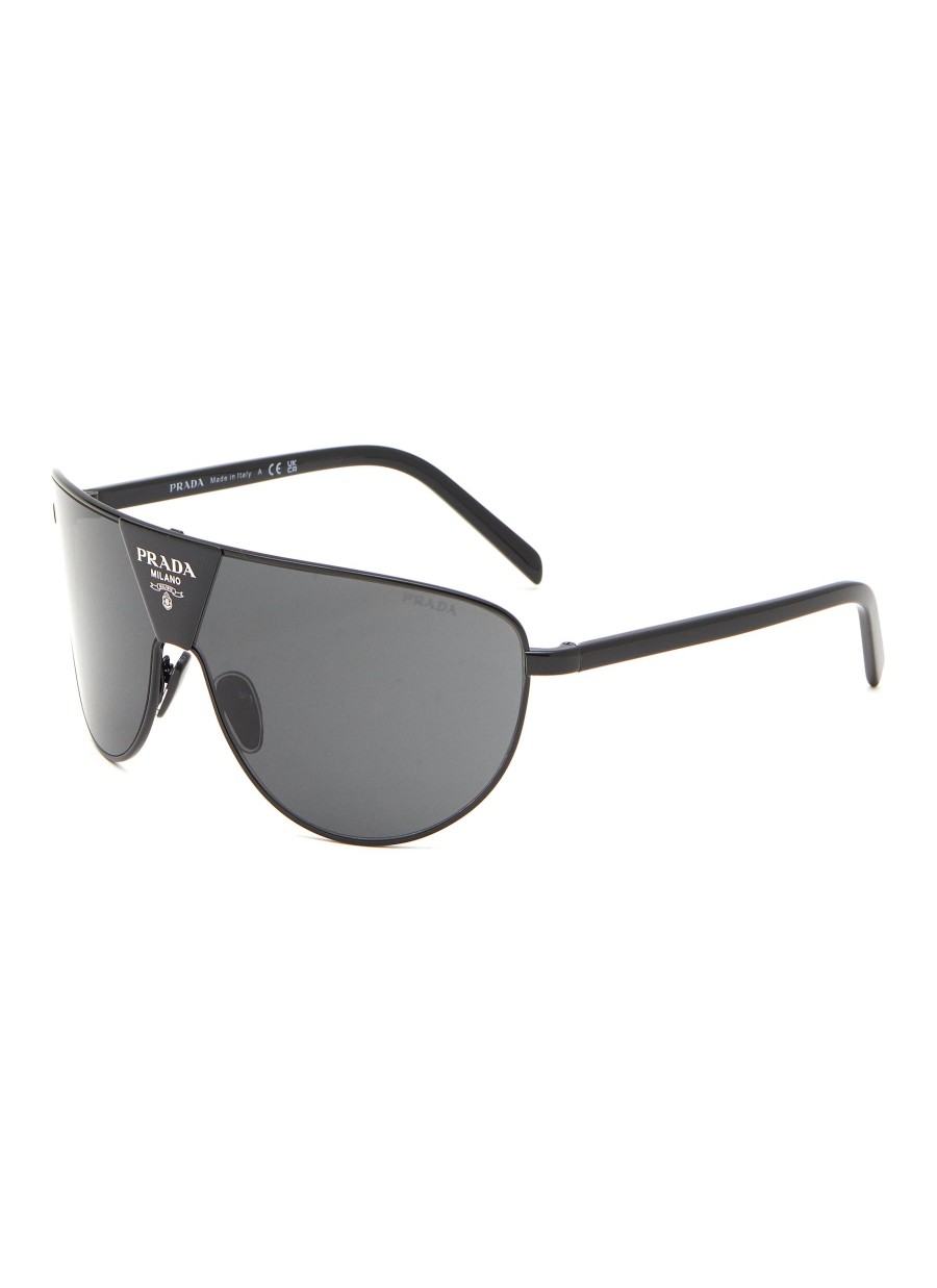 Women PRADA Eyewear | Grey Lens Metal Rectangle Sunglasses