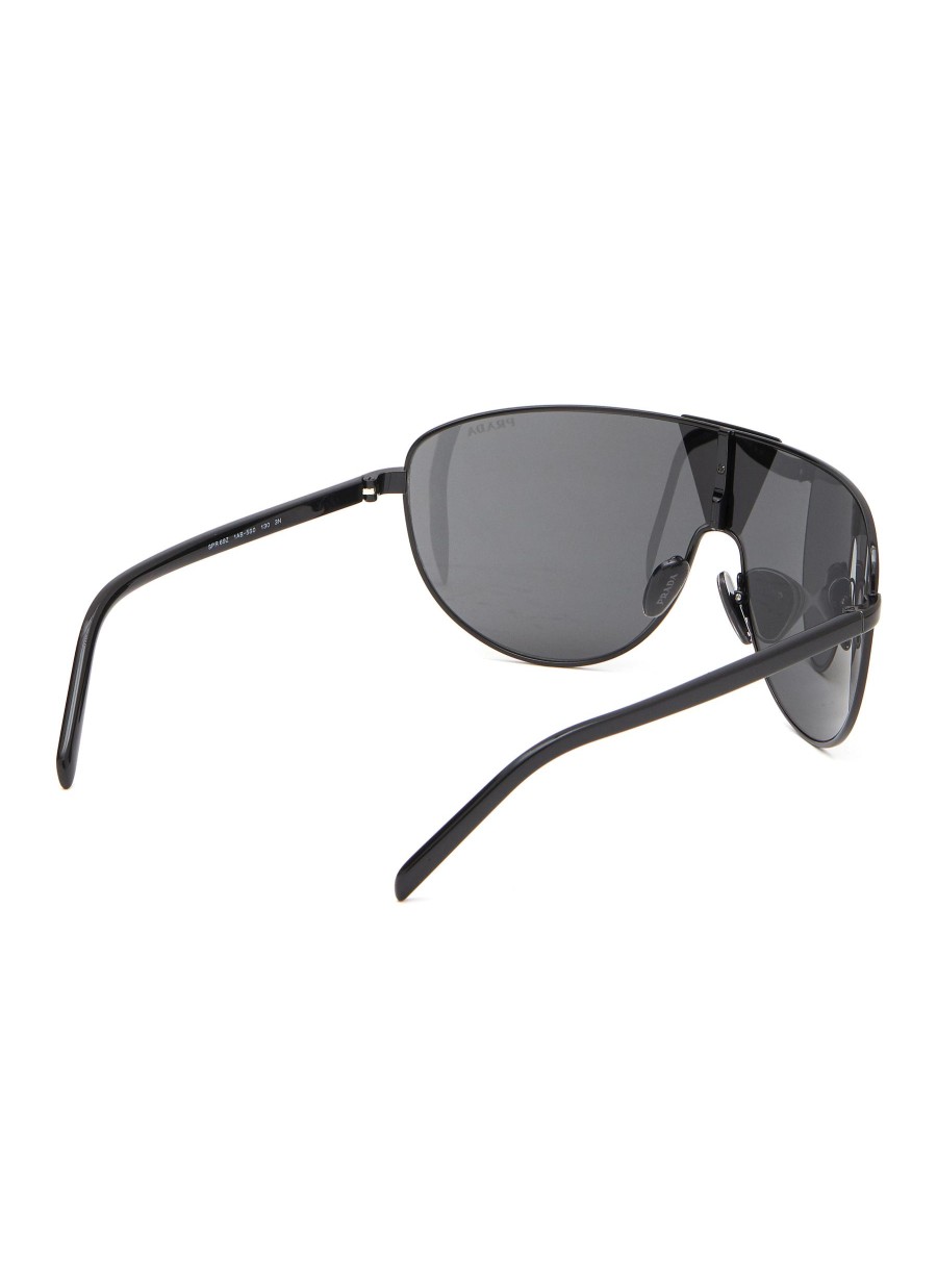 Women PRADA Eyewear | Grey Lens Metal Rectangle Sunglasses