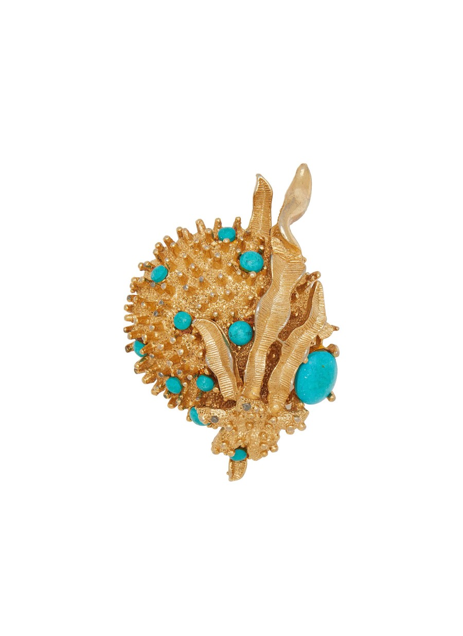 Women LANE CRAWFORD VINTAGE ACCESSORIES Vintage Accessories | Emmons Gold Tone Faux Turquoise Anemone Brooch