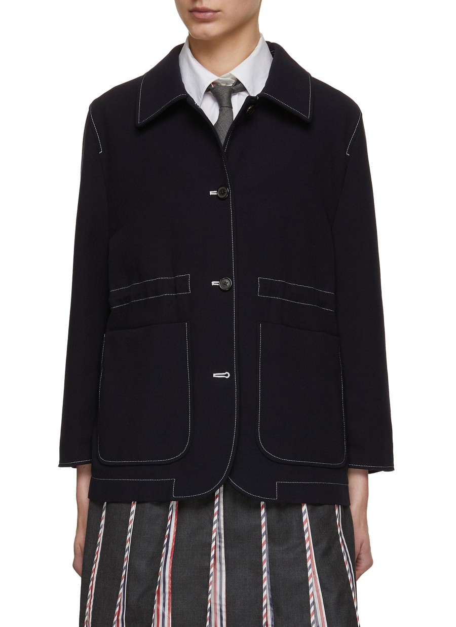 Women THOM BROWNE Jackets | Oversized Round Collar Jacket