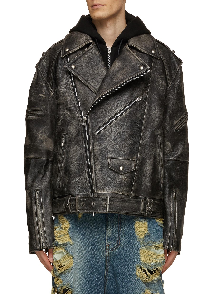 Men JUUN.J Jackets | Distressed Leather Biker Jacket