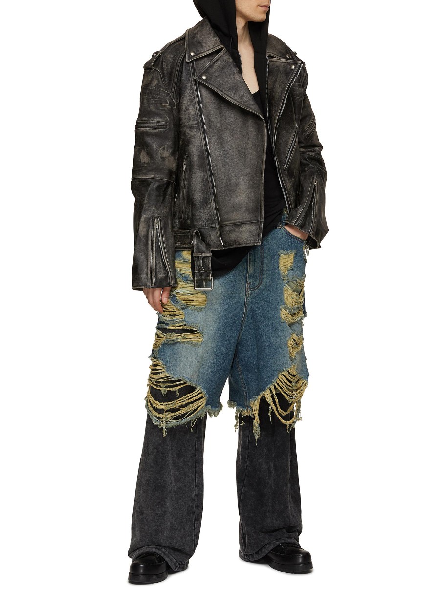 Men JUUN.J Jackets | Distressed Leather Biker Jacket