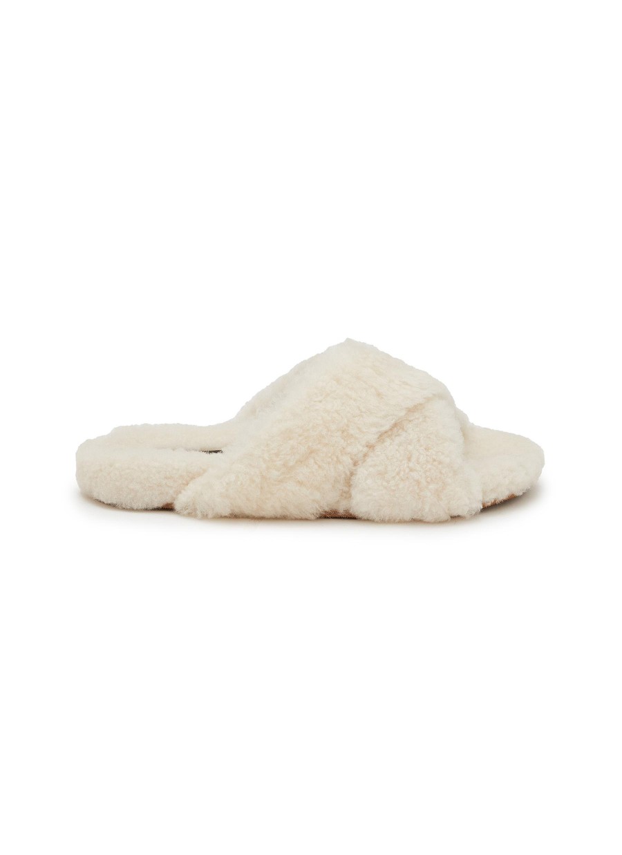 Women YVES SALOMON Slides | Merinos Crisscross Fur Slide