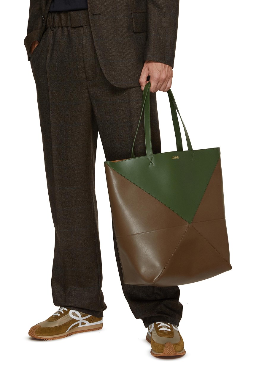 Men LOEWE Tote Bags | Large Puzzle Fold Bicolour Leather Tote Bag