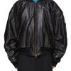 Men BALENCIAGA Jackets | Hooded Leather Oversized Bomber Jacket