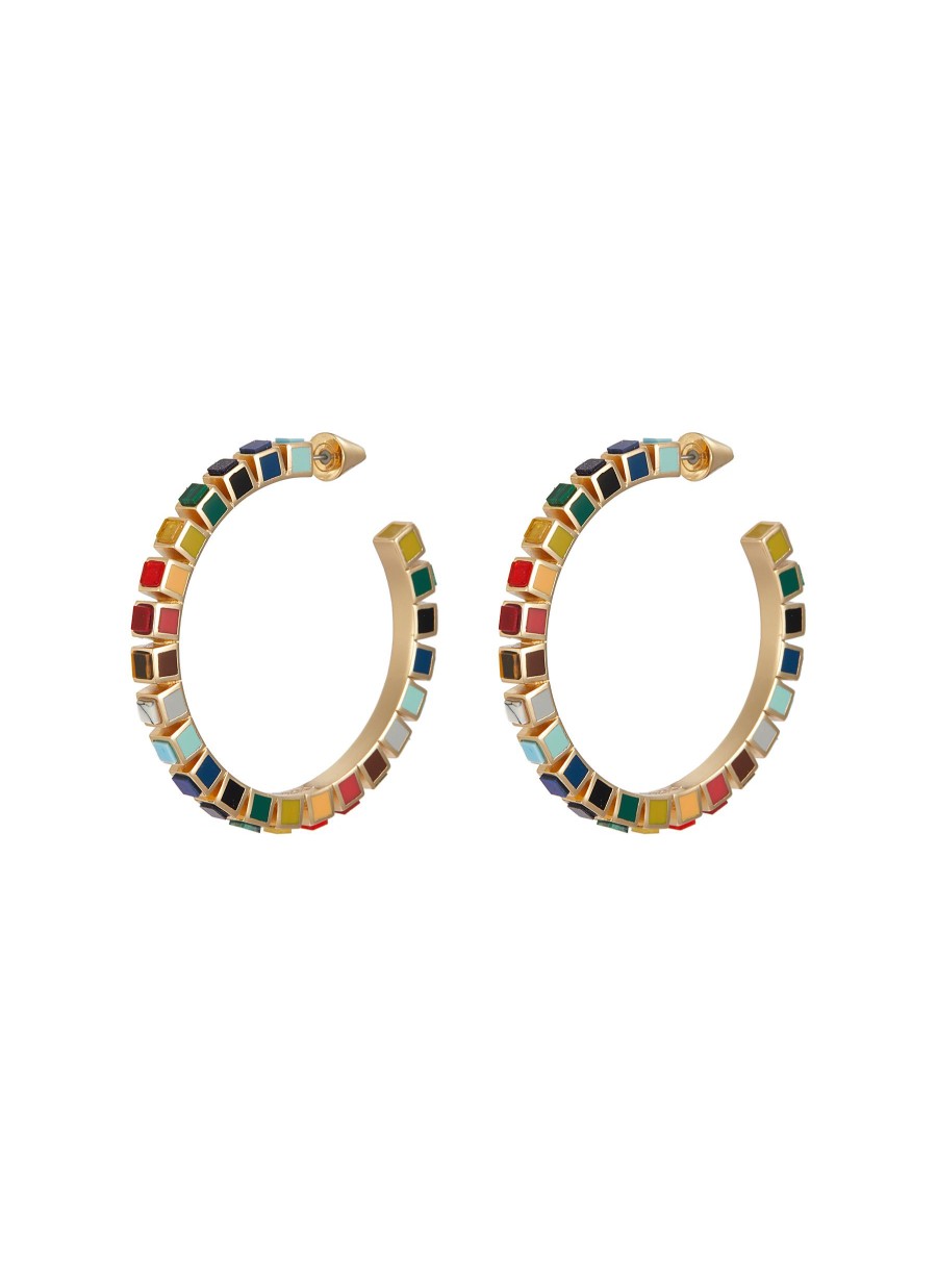 Women EDDIE BORGO Fashion Jewellery | Inlaid Cube 12K Gold Plated Metal Hoop Earrings