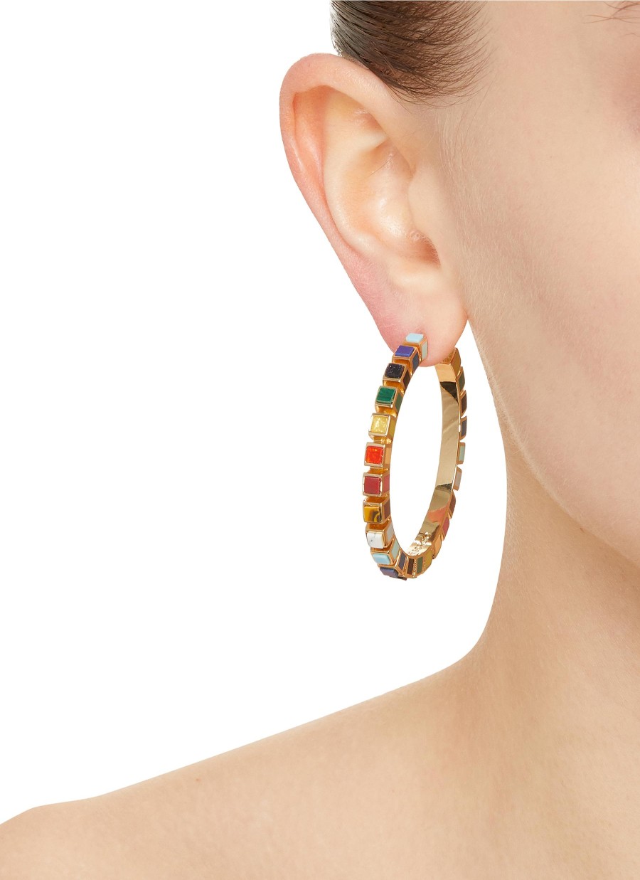 Women EDDIE BORGO Fashion Jewellery | Inlaid Cube 12K Gold Plated Metal Hoop Earrings