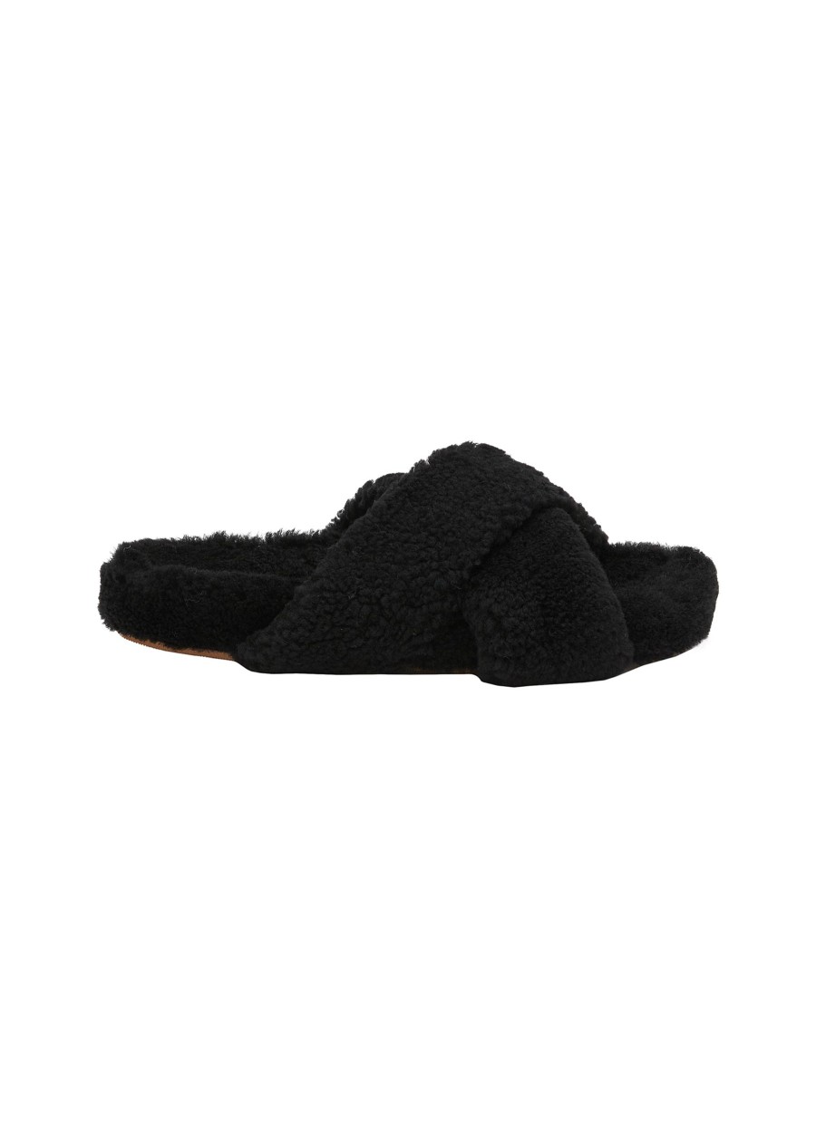 Women YVES SALOMON Slides | Curly Merino Mules