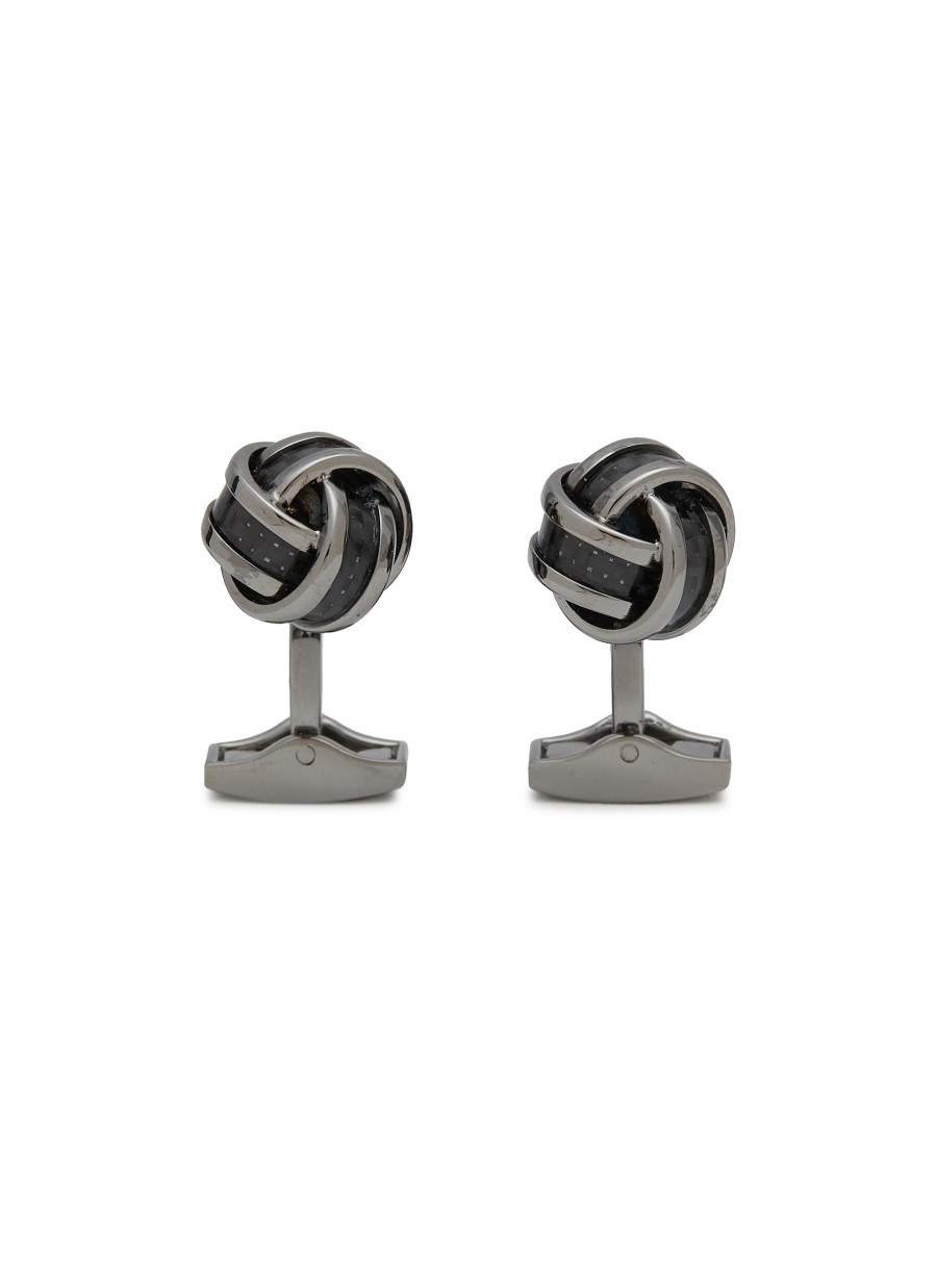 Men TATEOSSIAN Cufflinks | Gunmetal Plated Carbon Fibre Knot Cufflinks With Shirt Stud Set