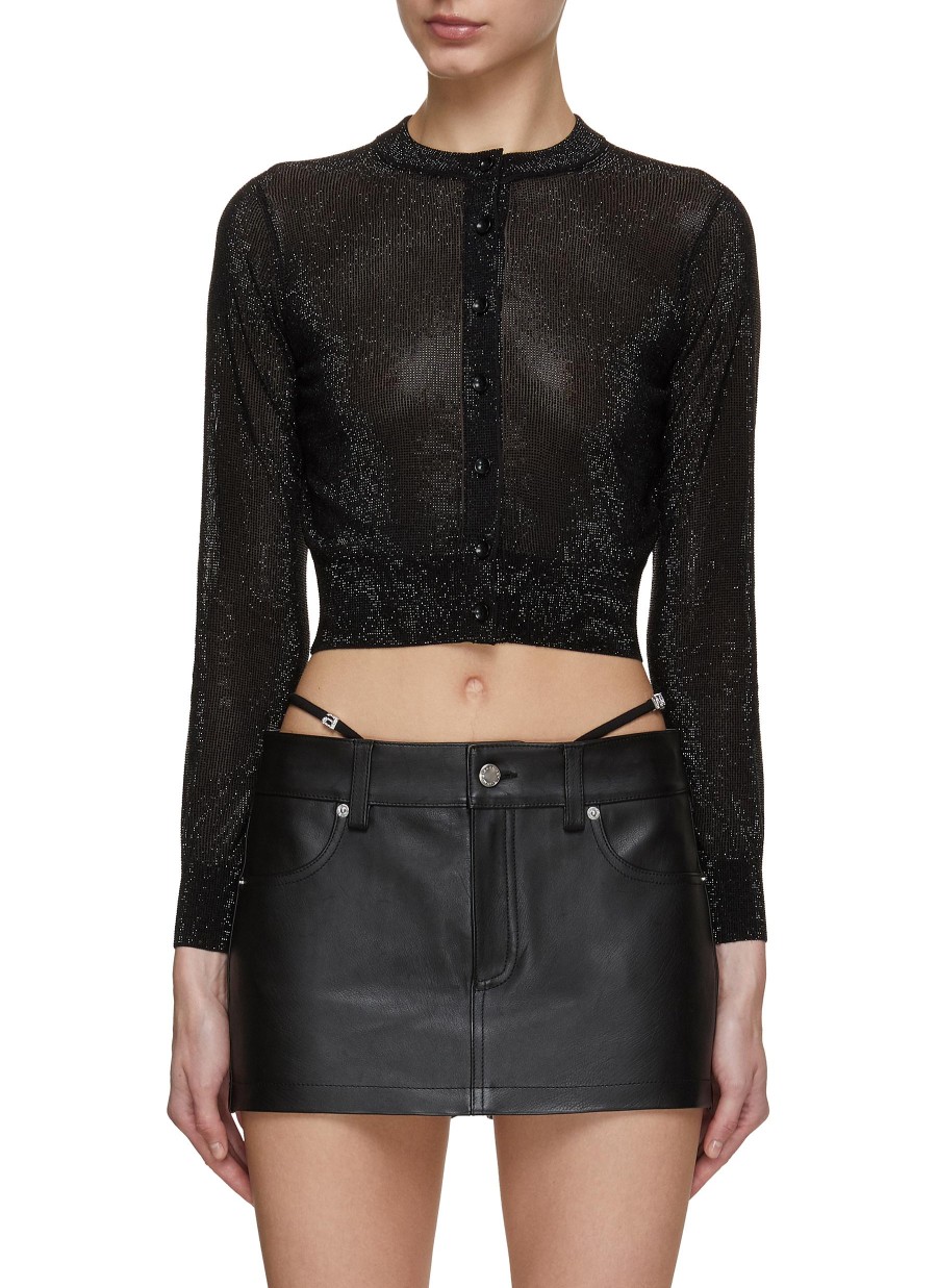 Women ALEXANDER WANG Knitwear | Beaded Hotfix Cropped Crewneck Cardigan