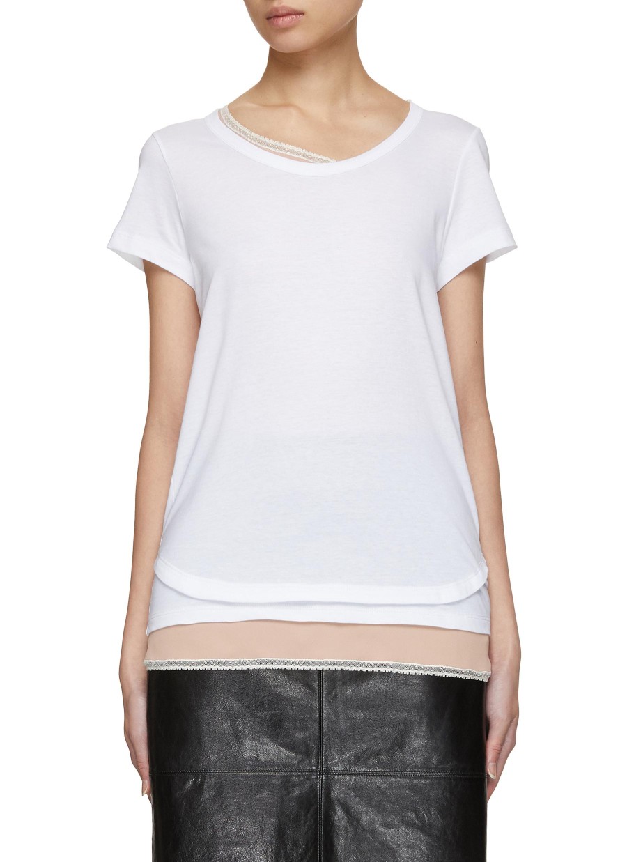 Women N21 Tops | Lingerie Hem Round Neck T-Shirt