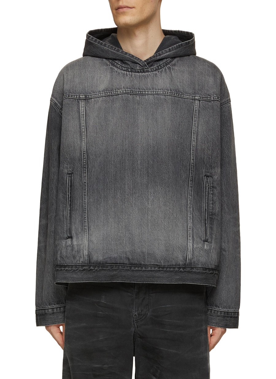 Men BALENCIAGA Pullovers & Hoodies | Dark Wash Oversized Denim Hoodie