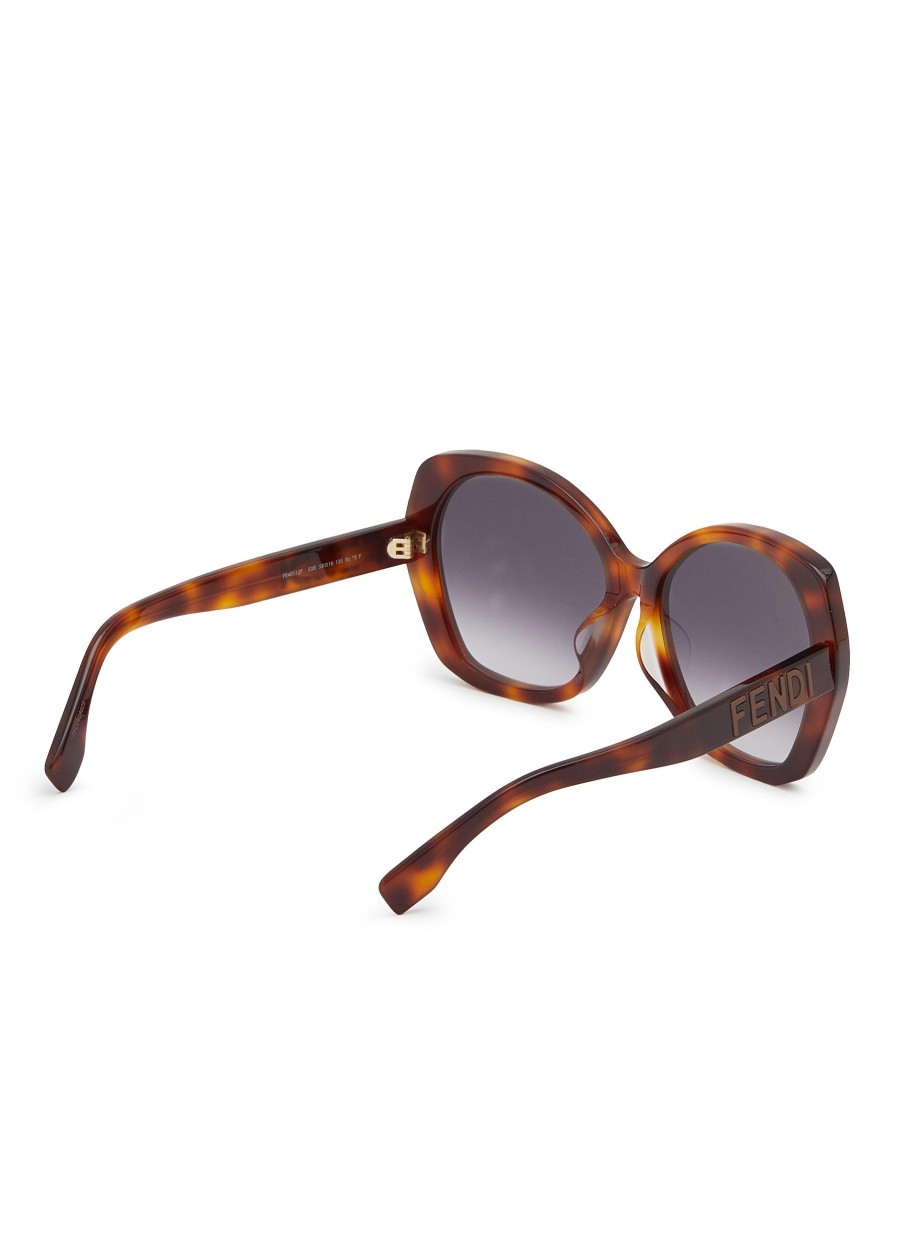 Women FENDI Eyewear | Lettering Tortoiseshell Effect Acetate Round Frame Sunglasses