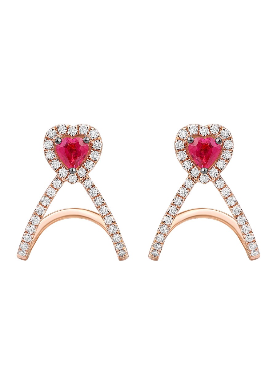 Women LC COLLECTION JEWELLERY Fine Jewellery | 18K Rose Gold Diamond Ruby Cuff Earrings