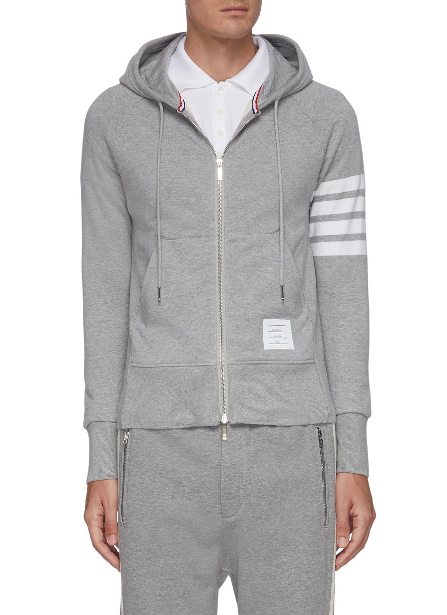 Men THOM BROWNE Pullovers & Hoodies | Four-Bar Stripe Zip-Up Jersey Hoodie