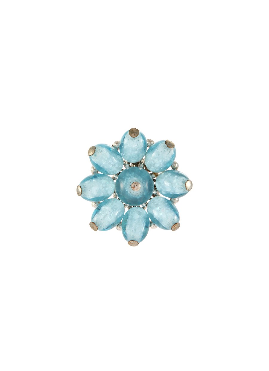 Women LANE CRAWFORD VINTAGE ACCESSORIES Vintage Accessories | Trifari Silver Tone Blue Glass Flower Clip On Earrings