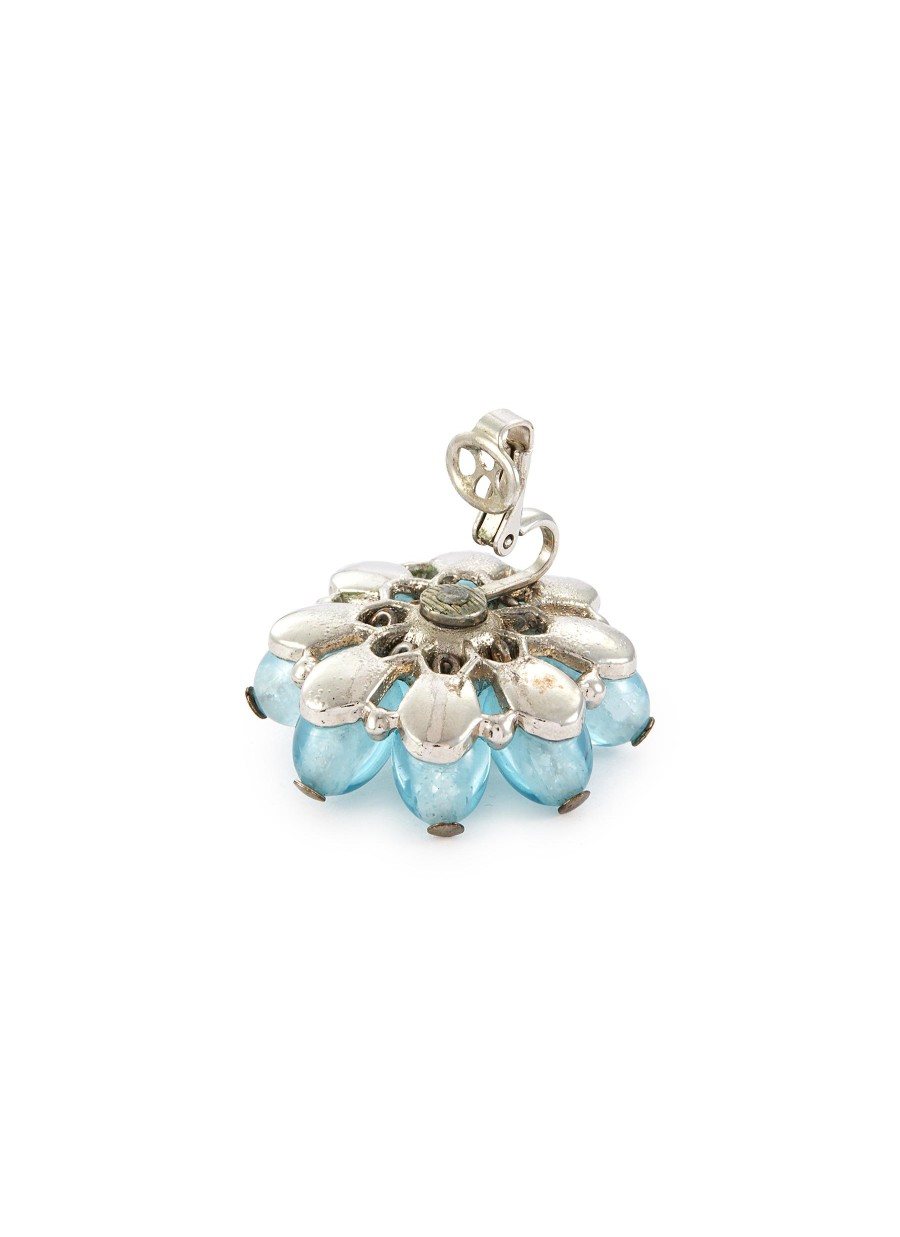 Women LANE CRAWFORD VINTAGE ACCESSORIES Vintage Accessories | Trifari Silver Tone Blue Glass Flower Clip On Earrings