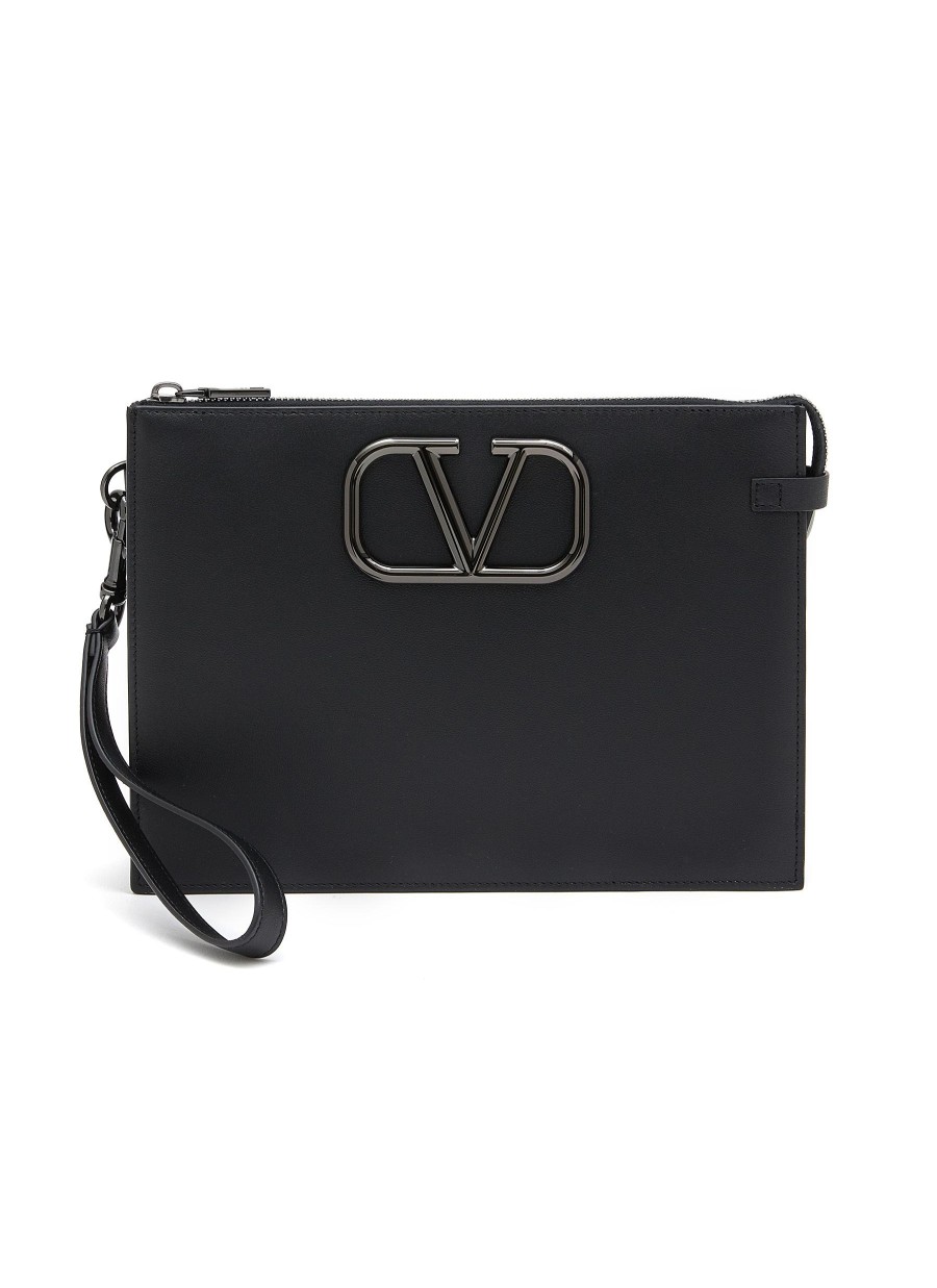 Men VALENTINO Small Leather Goods | Vlogo Leather Clutch