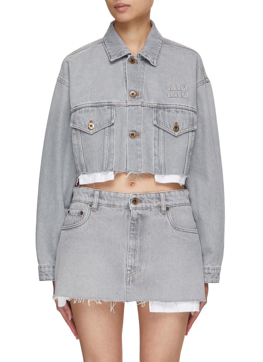 Women MIU MIU Jackets | Cropped Denim Jacket