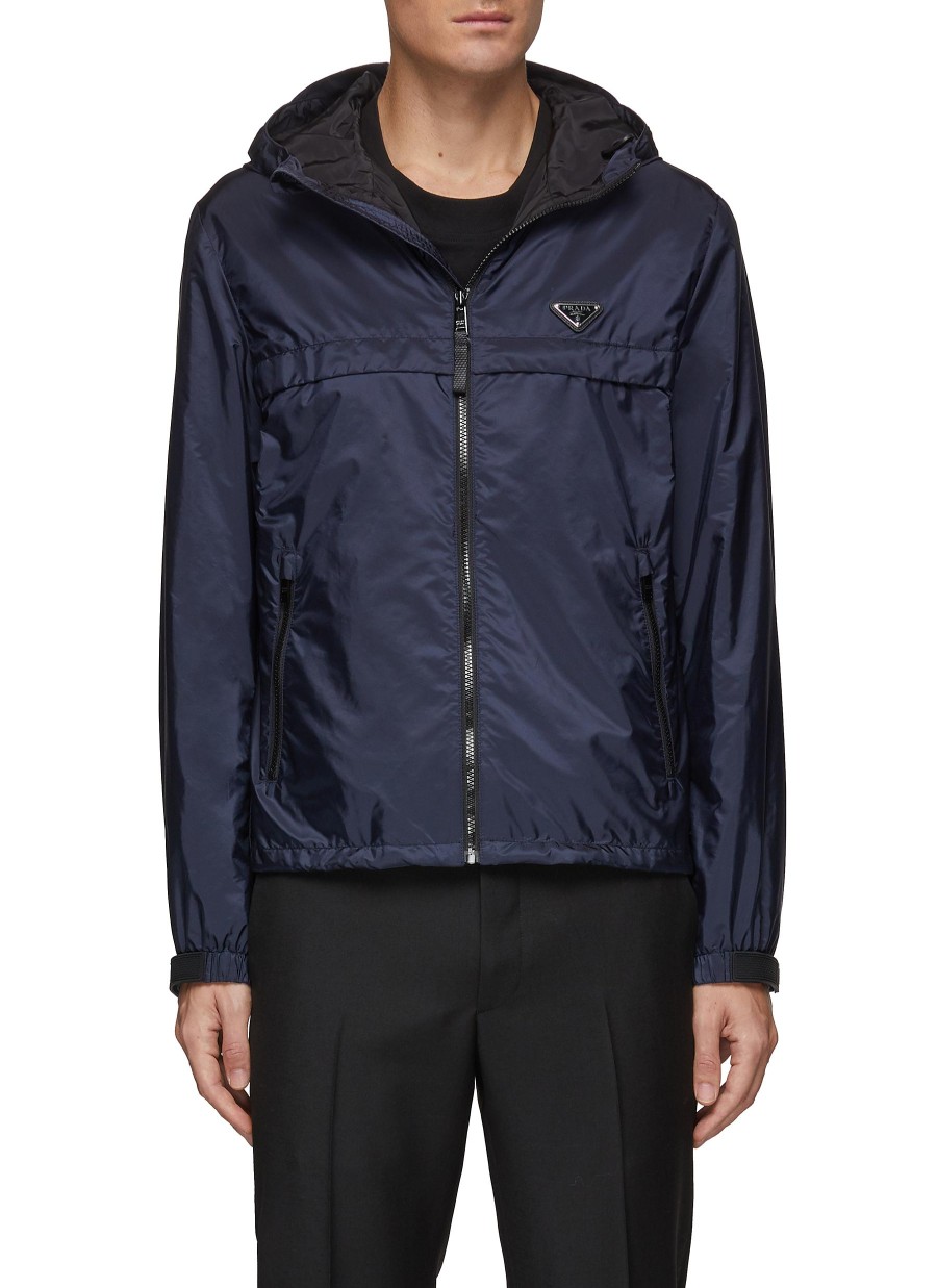 Men PRADA Jackets | Logo Applique Detachable Hood Windbreaker Jacket