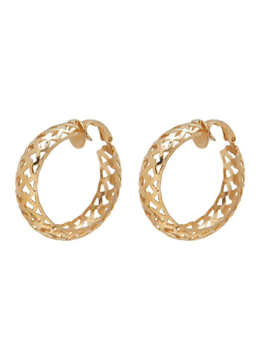 Women LANE CRAWFORD VINTAGE ACCESSORIES Vintage Accessories | Lh Segal California Gold Tone Lattice Hoops Clip On Earrings