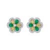 Women LC COLLECTION JEWELLERY Fine Jewellery | 18K White Gold Yellow Diamond Emerald Flower Stud Earrings