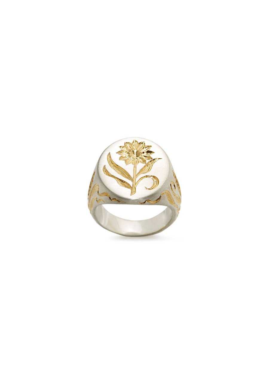 Women CASTRO SMITH Fine Jewellery | Sunflower 18K White Gold Signet Ring — Us 7