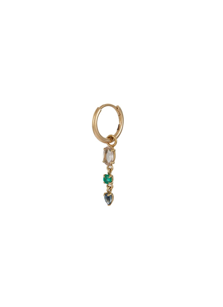 Women MÉTIER BY TOMFOOLERY Fashion Jewellery | Morganite Emerald Sapphire 9K Gold Single Clicker Hoop Earring