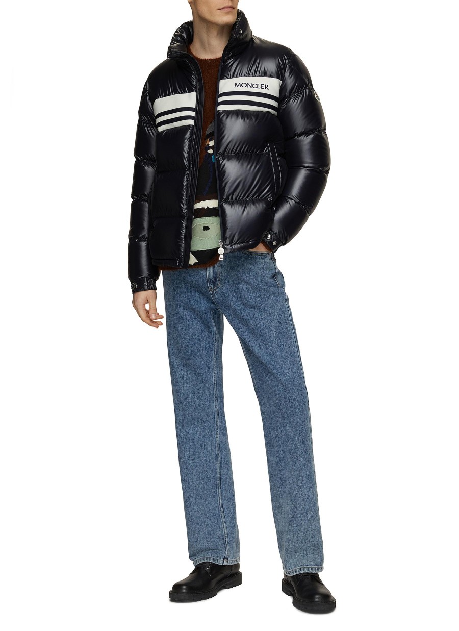 Men MONCLER Jackets | Contrast Knitted Band Puffer Jacket