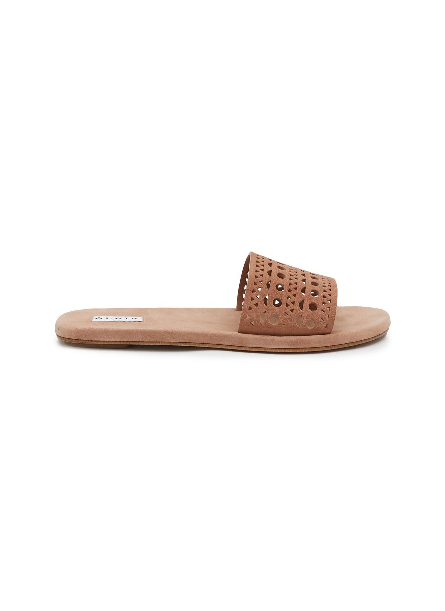 Women ALAÏA Slides | Perforated Vienne Suede Sandals