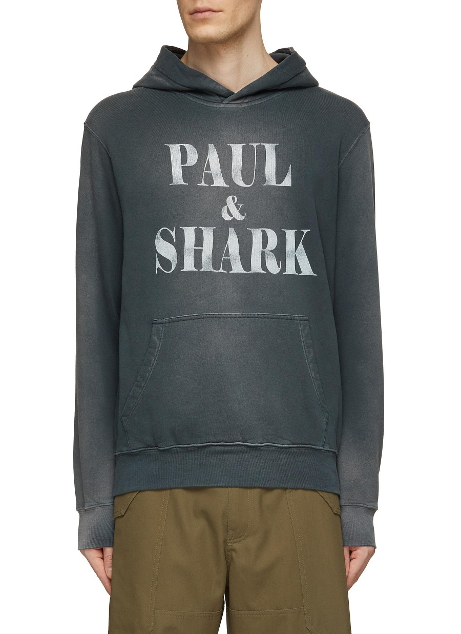 Men PAUL & SHARK Pullovers & Hoodies | Logo Print Washed Cotton Hoodie