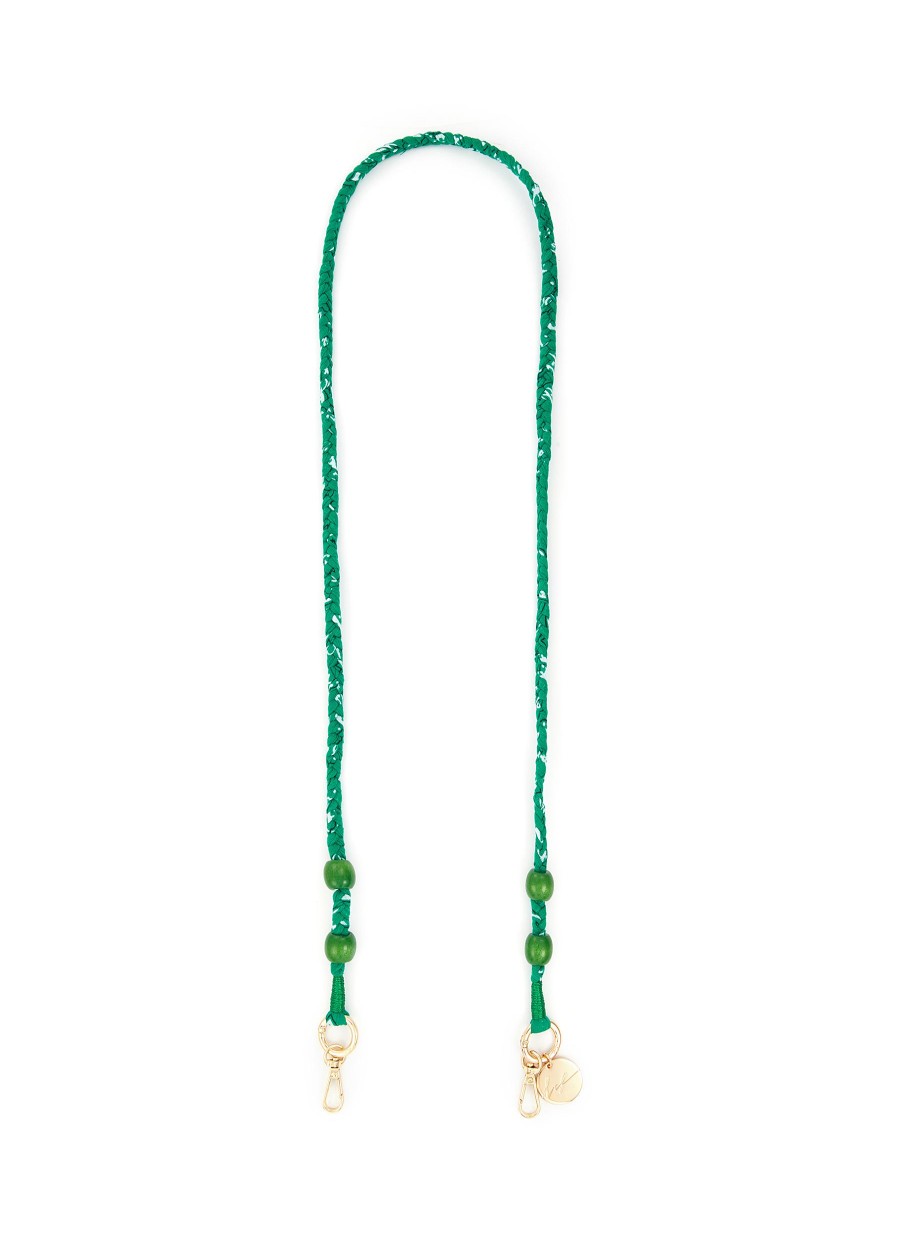 Women LA COQUE FRANCAISE Tech Accessories | Della Braided Bandana Wooden Bead Phone Strap — Green