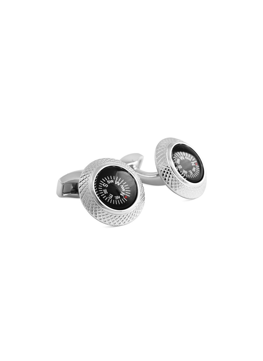 Men TATEOSSIAN Cufflinks | Compass Motif Rhodium-Plated Cufflinks